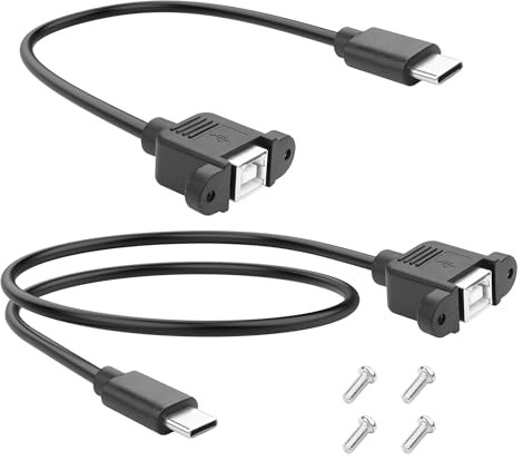 YACSEJAO USB C to USB B 2.0 Female Printer Panel Extension Cable 2 Pcs 30cm+50cm USB Type C Male to USB Type B Female Adapter Cable with Screws Mount (Straight)