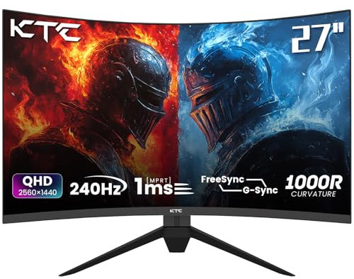 KTC 27'' Ecran PC Gamer Incurvé, 240Hz, 1ms, Moniteur Gaming, QHD 2K 2560 x 1440p, Freesync & G-Sync, HVA 1000R, 124% sRGB, écran de réduction de la lumière Bleue, VESA, DP1.2/HDMI 2.0, H27S25E
