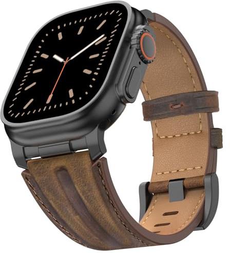 Bouixel Lederarmband kompatibel für Apple Watch Ultra 3 Armband 49mm 46mm 45mm 44mm 42mm, Top Grain Echtes Leder Band mit Metallverbinder für iWatch Ultra 2/1 Series 11 10 9 8 7 6 5 4 3 SE
