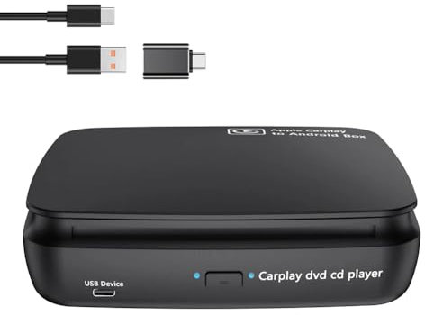 Dxoniislh Reproductor de CD y DVD portátil para coche, reproductor de música, caja de IA Carplay para adaptador CarPlay inalámbrico y Android Auto