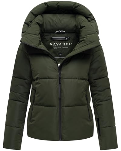 Navahoo Damen Winterjacke warme Steppjacke mit abnehmbarer Kapuze Frostherz XIV Dark Olive Gr. M