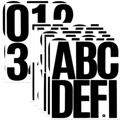 BINLINHONGO 44 Large Alphabet Stickers, 8 Sheets 4 Inches Self-Adhesive Vinyl Letter Sticker Decals for Mailbox, Doors, Trucks, Home Decor, Suitable for Indoor and Outdoor - Black