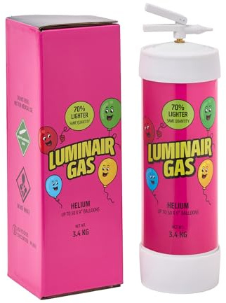 LuminairGas Ultra-Light Helium Cylinder Fills up to 50 Balloons (3.4kg), 99.99% Pure Helium, Portable Tank for Parties & Events (Pink)