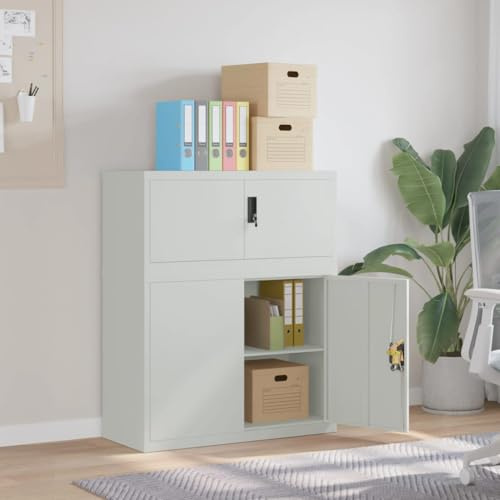 SKTQYQO Armadio Classificatore Grigio Chiaro 90x40x110 cm in Acciaio Verniciato a Polvere con Serratura e Ripiano Regolabile per Ufficio, Archivio Documenti, Sistema