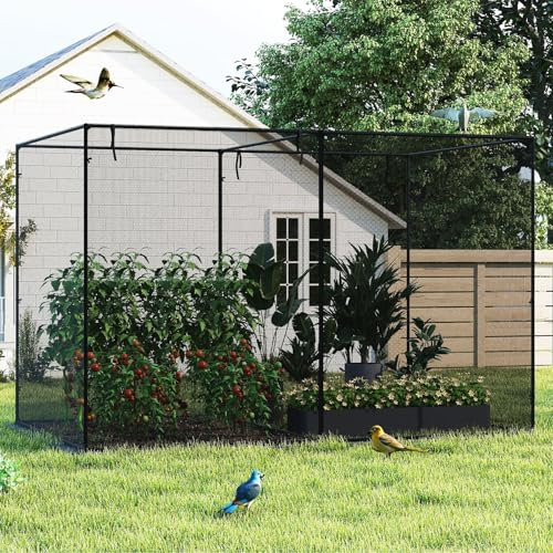 COSTWAY Red Protección para Plantas, Malla Antipájaros con Estructura de Metal, Puerta Enrollable con Cremalleras, Red Protectora contra Insectos con Malla Fina, para Verduras, Flores, 310x200x200 cm
