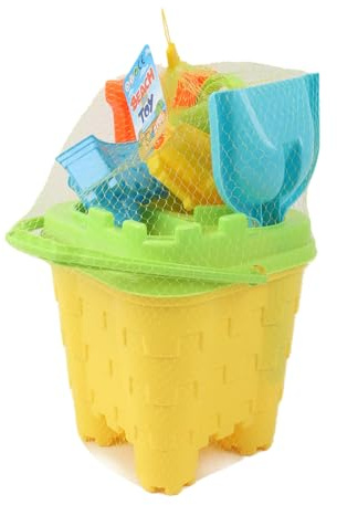 Kids Sand Castle Bucket Set, 7-Piece Beach and Sandpit Toy Kit with Spade, Rake, Moulds and Watering Can, 36CM