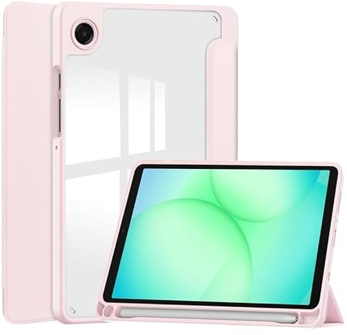Transparent akryl baksida tablettskydd lämplig for Samsung Galaxy Tab A11 8,7 SM-X135G/N 2025 Tri-fold med pennfack Funda(Pink)