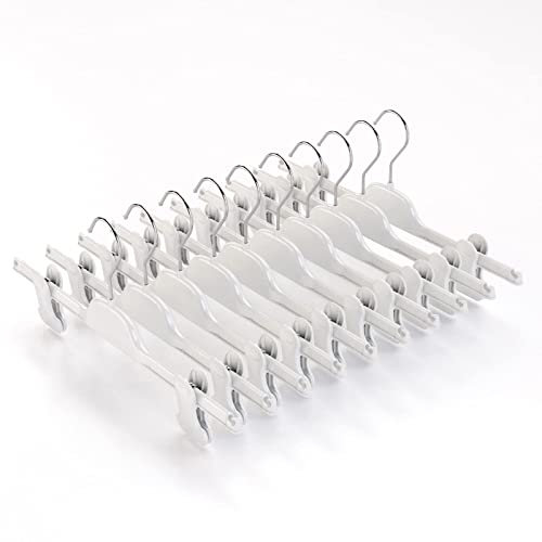 Mainetti Appendini per Gonne, Pantaloni Uomo Donna, Grucce Sottili, in Plastica, Salvaspazio, con Pinze in Gomma, per Jeans, Shorts, Leggings, Set di 10 pezzi, Bianco Lucido, con Gancio Zincato, 36cm