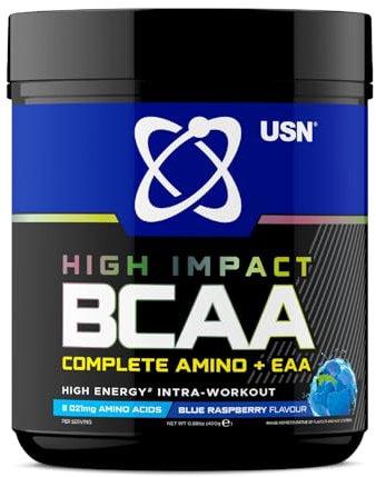 USN Complete Amino & EAA Intra Workout Powder, Blue Raspberry Flavour - 400g, Vegan Energy Drink, Premium BCAA Amino Acids & Glutamine Recovery Drink, High Impact Pre Workout & Post Workout Shake