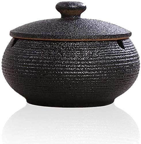 Ashtray with Lids, Ceramic Ash Tray for Cigarette, Windproof Ashtray for Outdoor Indoor Use, Vintage Ashtray for Home Office Decoration, Bar, Cafe, Hotel(Black)