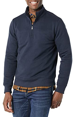Amazon Essentials Felpa in Pile A Maniche Lunghe con Zip Corta Uomo, Blu Marino, L