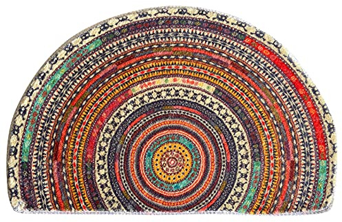 Halvrund dörrmatta, halvcirkelformad badrumsmatta, mandala, bohemisk, halkfri, välkommen, entré, absorberande badmatta i mikrofiber, tuftad inomhusmatta för kök, vardagsrum (flerfärgad)