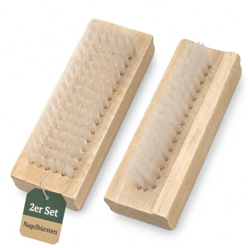 Nagelborste, 2 stycken trä med plastborst | Fingerborste, handtvättborste, perfekt mot smuts oljefett, greppvänlig obehandlad träkropp, robusta borst