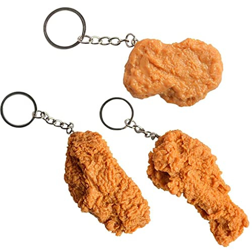 tenghong2021 Imitation Food Keychain Fried Chicken Leg Nuggets Wing Creative Keyring Fun Cute Handbag Purse Car Accessories -3pcs