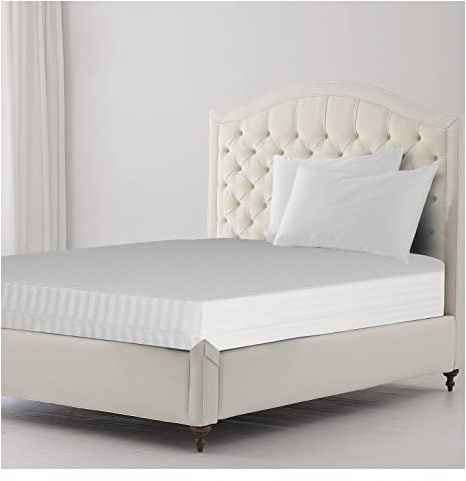 Protector de colchón a rayas, impermeable, funda totalmente ajustada a 360°, cierre de cremallera, antialérgico, transpirable, antichinches y ácaros del polvo, lavable a máquina (blanco, Super King)