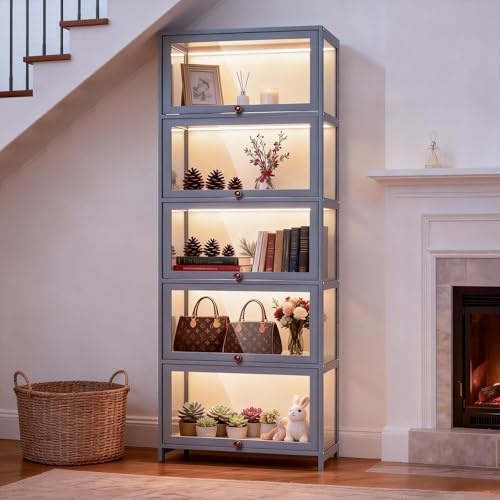 Magshion Display Cabinet, 5-Tier Display Case with Acrylic Doors, Large Curio Cabinet for Collectibles, Clear Showcase for Living Room, Bedroom, Office, 13(L) x 23.5(W) x 67.5(H)