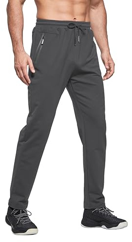 HCSS Mens Joggers Tracksuit Bottoms Men for Running Sports Lounge Open Hem Cotton with Zip Pockets Elasticated Waist (Grey06 L)