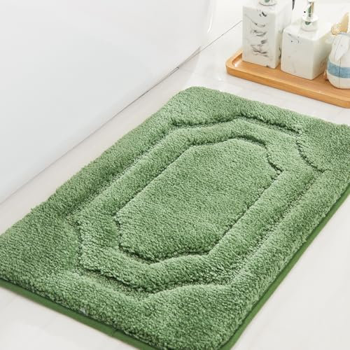 BEQHAUSE Badteppich rutschfeste, Weicher Badematte Waschbar Flauschig, Badezimmerteppich Wasserabsorbierend, Badvorleger für Dusche,Badewanne und Toilette, Grün, 40 x 60 cm