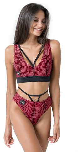 Invertika Completo Sportivo Donna Pole Dance Top+Slip in Tessuto Stretch e Velluto Jacquard in Rilievo Made in Italy (Rosso, M)