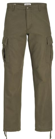 JACK & JONES Mens Cargo Combat Trouser Relaxed Fit Button Fastening Pants for Men UK, Olive Night- 34W / 32L