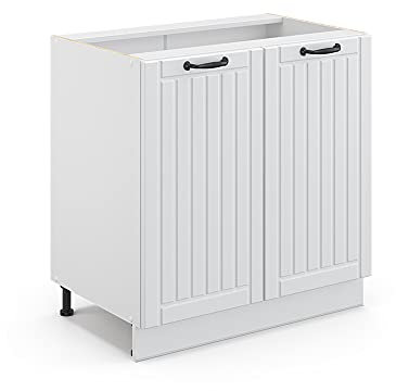 Vicco Midischrank Fame-Line, Weiß Landhaus/Weiß, 80 x 81.6 cm mit Regal, ohne Arbeitsplatte