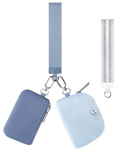 Mini Zip Around Dual Pouch Wristlet With 2 Straps Wristlet Keychain Wallet for Women Coin Purse Small Cute for Teen Girl