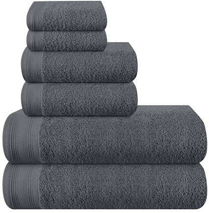 MALLONI HOME Ultra-weiches 6er-Pack Baumwoll-Handtuch-Set, enthält 2 übergroße Badetücher 70 x 140 cm, 2 Handtücher 40 x 60 cm und 2 Waschbetten 30 x 30 cm, Holzkohle Grau
