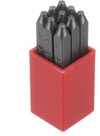 sourcing map Lot de 9 tampons numérotés 1/16 1,5 mm - Poinçon inversé en acier - Outils de presse 0-9 - Marteau à main pour métal, plastique, bois, cuir, laiton