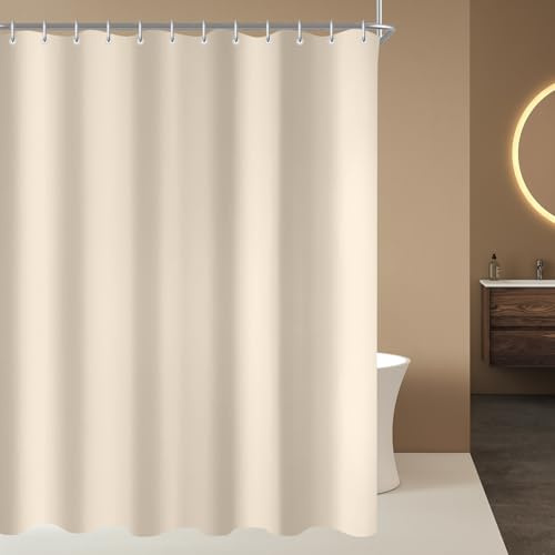 Lerores - Tenda per doccia 200x160 cm, beige, con fondo pesante antimuffa, in tessuto impermeabile e lavabile, in poliestere, per bagno, con 12 anelli per tenda da doccia