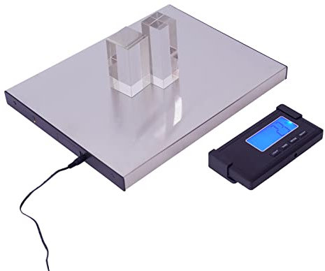 Bilancia per pacchi a piattaforma, fino a 180 kg, bilancia digitale in acciaio inox, per pacchetti postali, ufficio, casa, funzione tare, display LED, funzionamento a batteria, funzionamento a rete,