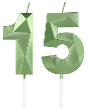 mciskin Green 15th Birthday Candles, 3D Number 15 Candles for Cake, Girls Boys 15th Birthday Decorations,Sage Green Candle Cake Topper Decorations for Birthday Party Weddings Anniversary Supplies