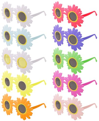 ZBHDEYG 10 gafas de sol con diseño de margarita, multicolor, retro, naturaleza, fiesta, disfraz