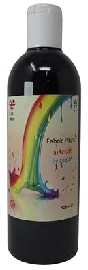 artcraft by anglo Black Fabric Paint in 500ml Bottle, Non-Toxic Washable Permanent Textile Paints for Schools Supplies and Kids Art & Craft Projects