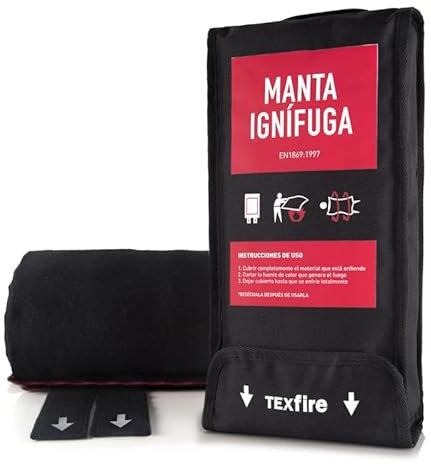TEXFIRE | Coperta ignifuga antifiamma con custodia in tessuto. Certificata secondo la norma UNE EN 1869. Marcatura CE e fabbricata in Spagna. Conforme al RIPCI.