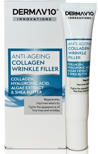 3x DermaV10 Innovations Anti Ageing Collagen Wrinkle Filler 15ml | With Collagen, Hyaluronic Acid, Algae Extract & Shea Butter | Fights Fine Lines & Wrinkles | Hydrating & Elasticity Boosting Formula