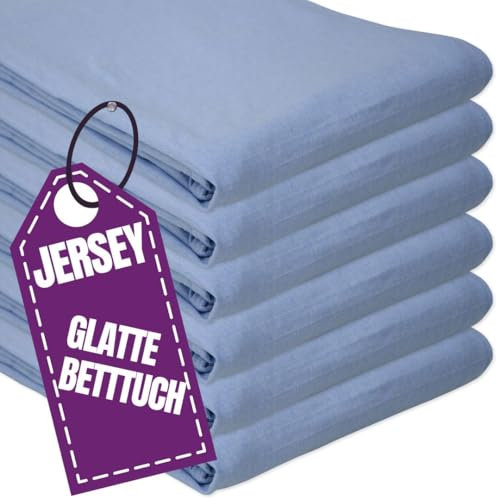 Jersey Glatte Bettlaken 100 x 200 cm ohne Gummizug Himmelblau - Elastische, einfarbige Baumwolle Haustuch - Klassische Hotel Bettücher ohne Spanngummi Laken