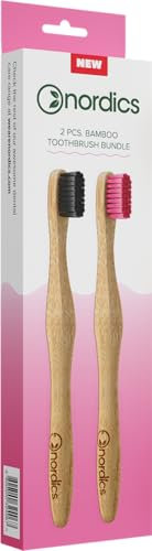 Öko Zahnbürsten Bambus | 2er Sparpack | Schwarz & Pink | Vegan | Nordics Organic Care