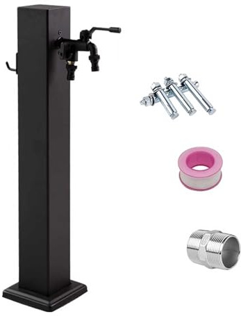304 Stainless Steel Outdoor Vertical Square Garden Water Column with Faucet & Hose Stand - Durable 31in Water Feature for Gardens, Patios, and Outdoor Spaces