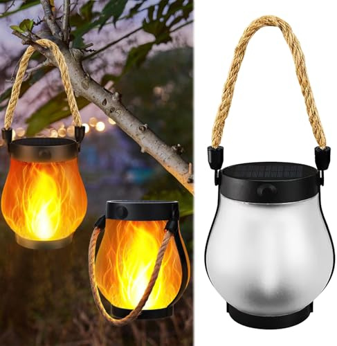 Lanterna solare a fiamma, per esterni, con effetti fiamma realistici, 1500 mAh, ricarica solare 2 in 1 e USB ricaricabile, IPX4, impermeabile per esterni, cortile, balcone (1 pezzo)