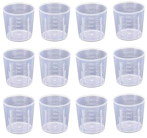12PCS 30ml Plastic Liquid Measuring Cup,Mini Clear Kitchen Medicine Cups,Small Transparent Medicine Lab Graduated Beakers for Medicine Measure Tool