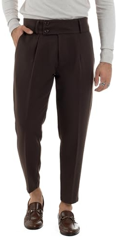 Giosal Pantaloni Uomo Viscosa Tasca America Vita Alta Classico Pinces Abbottonatura Allungata Casual Vari Colori (IT, Numero, 44, Regular, Regular, Marrone Invernale)