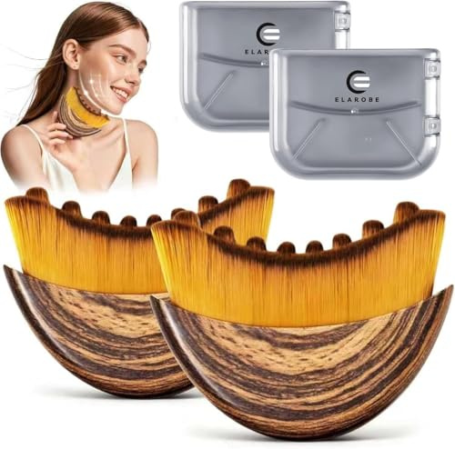 ELAROBE 2PCS Lymphatic Drainage Face Brush – Dry Brushing for Jawline & Chin Sculpting, Reduces Puffiness - Bamboo Cotton Buds - Sustainable Smooth & Clean Skin - 2 Count