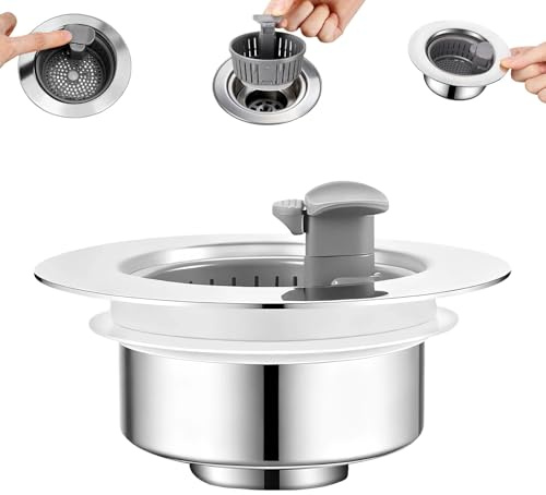 OneNine avloppssil för köksbänk, 3-i-1 popup rostfritt stål, med handtag, 71-81 mm universal, anti-blockering