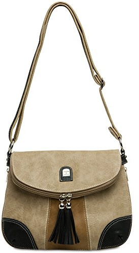 Caspar TS1028 Damen Tasche Handtasche Rucksack Umhängetasche - diverse Modelle, Farbe:#15105 braun beige schwarz Umhängetasche, Größe:One Size