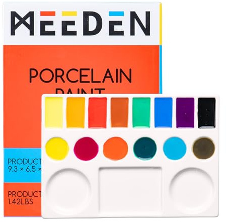 MEEDEN Ceramic Watercolor Palette,17-Well White Porcelain Mixing Tray Artist Painting Palette, Rectangle Painting Tray Palettes for Watercolor Gouache Acrylic Painting 9 x 6.5