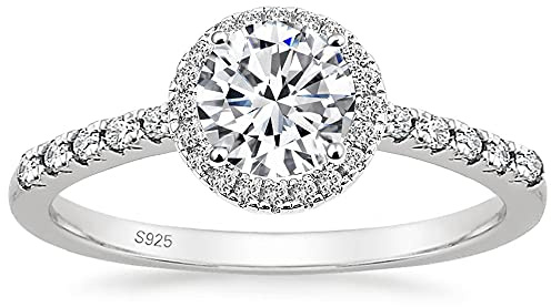 EAMTI 1.2CT 925 Sterling Silver Rings Round Halo CZ Engagement for Women Cubic Zirconia Wedding bands Promise Rings for Her Size 6