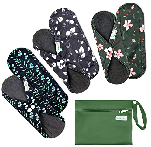 Langsprit Absorbent Reusable Menstrual Sanitary Pads/Washable Cloth Menstrual Period Pads,Reusable Panty Liners(Winter,M)