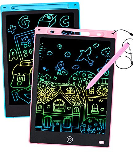 2 Pacchi Tavoletta Grafica Bambini LCD con Display Colorato 12 Pollici, Tavoletta Scrittura da Disegno Cancellabile con Scheda Elettronica con Pulsante Elimina e Interruttore di Blocco