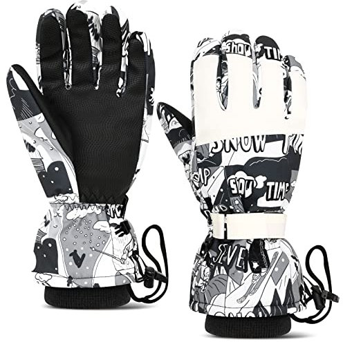 Schneemobil-Handschuhe, Skihandschuhe für Herren und Damen, wasserdicht, winddicht, Touchscreen-Snowboardhandschuhe, warme Winterhandschuhe mit Handgelenkschlaufen für kaltes Wetter. (Graffiti-S)