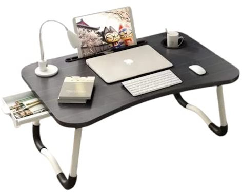 Phane Mesa Plegable para Ordenador, Bandeja para Portátil, Mesita Portátil, Bandeja Cama, Mesa Soporte Portátil, Bandeja para Ordenador, Comer, Soporte de Lectura 60x40x28cm, Negro